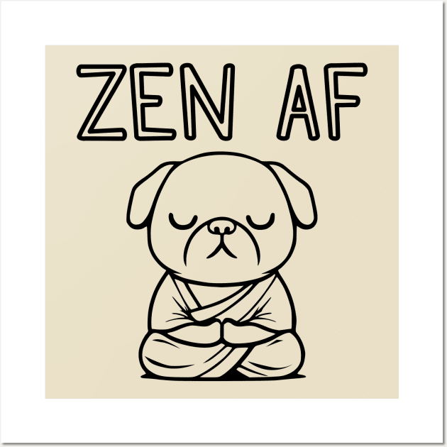 Cute Zen AF Meditating Cartoon Monk Pug Dog (outlines) Wall Art by Elvdant